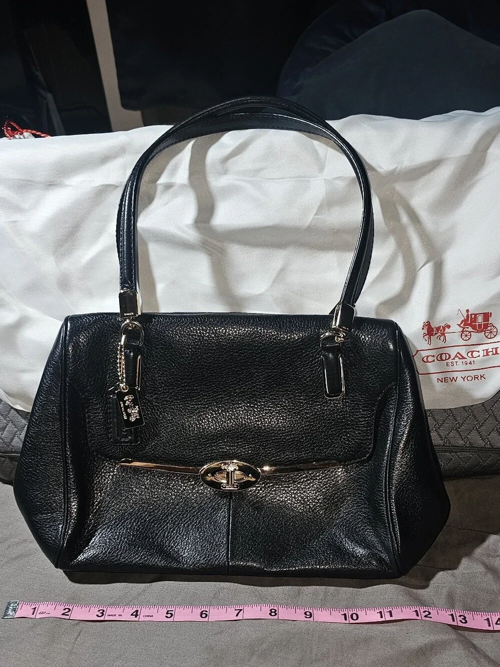 Authentic Coach Black Leather Turnlock Satchel
